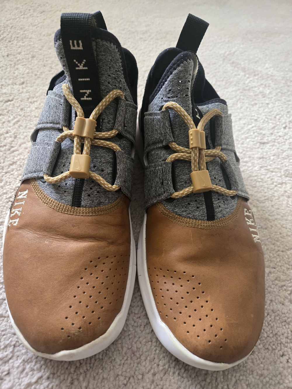 Nike Women Brown and Gray Slip-On Sneakers with Toggle Laces